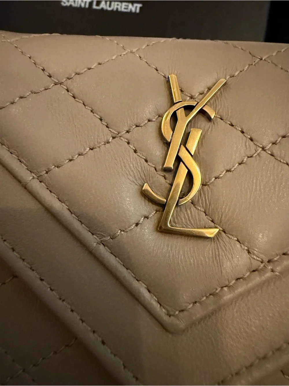 Saint Laurent Quilted Envelope Wallet in Taupe with Gold Hardware - Picture 3 of 8